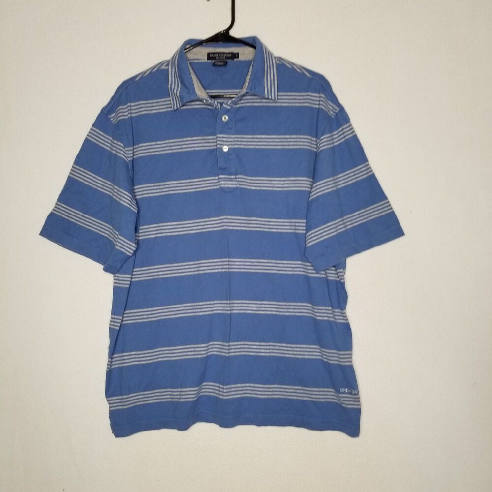 Daniel Cremieux Classics Polo Shirt Blue Gray Stripe Large